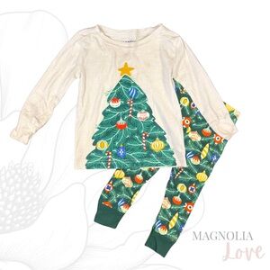🎄 Old Navy Christmas Tree Ornament Pajama Set Long Sleeve 12-18M NAME STAMPED